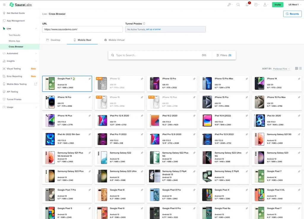 Sauce Labs real devices