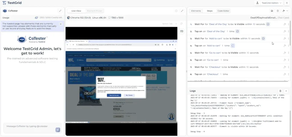cotester manual to automated test script test log step dashboard