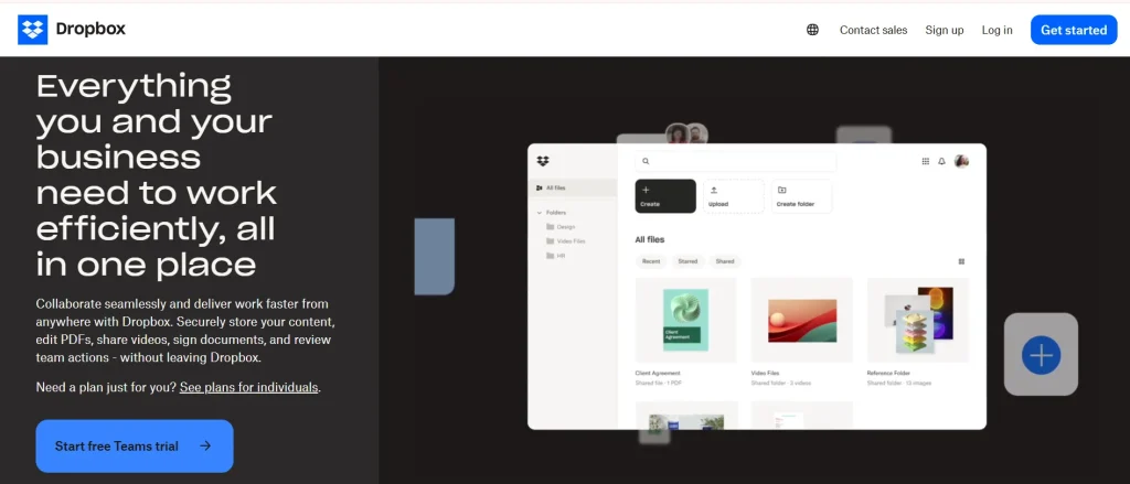 dropbox Website design example