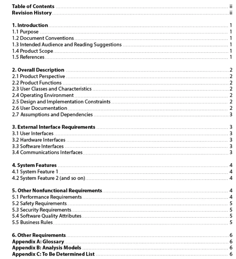 Software requirement specification docs outline