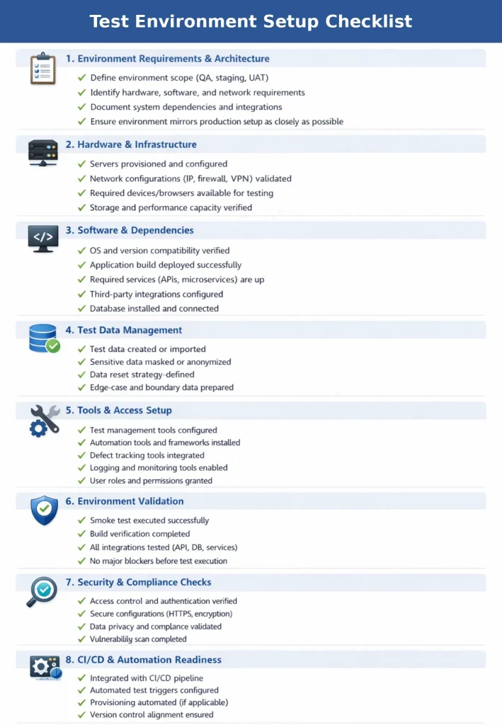 Test environment setup checklist