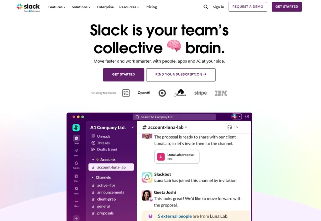 slack website CTA example