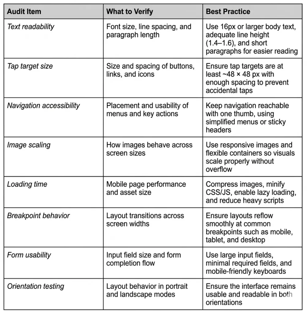 Mobile-Friendliness Audit checklist