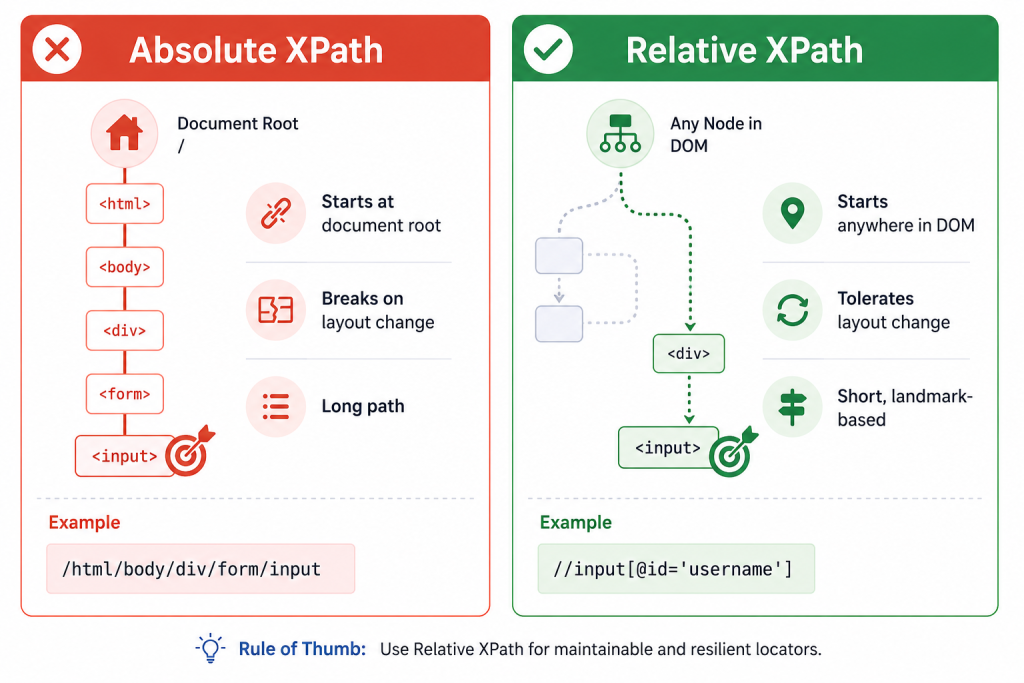 XPath in Selenium: Syntax, Types, Functions, and Examples 3 Difference between Absolute and Relative XPath in Selenium