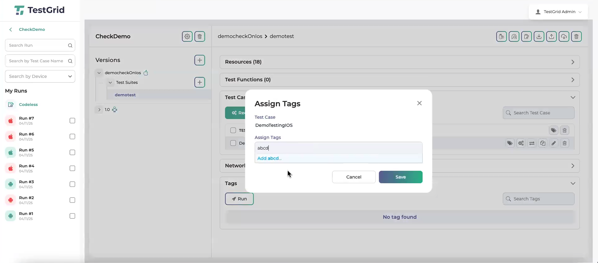 Test Case Tagging In Codeless/Scriptless and Device Tagging - TestGrid