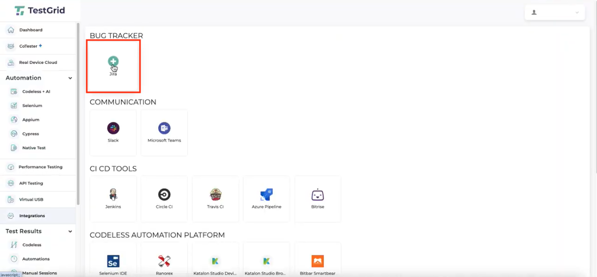 Selecting Jira Integration